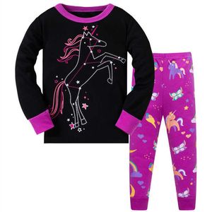Hoppmätare Barnkläder Set Flickor Cartoon Sleepwear Kids Pajamas Baby Långärmad Pijama Unicorn Homewear 210529