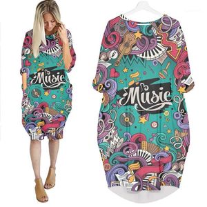 Vestidos Casuais Jumeast Mulheres 3d Batwing Bolso Vestido Oversized Feminino Criativo Música Cartaz Hip Hop Pulôver Verão Verão Saia Namorada