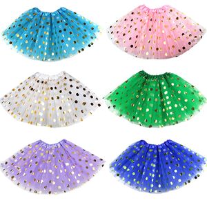 Baby Tutu Tulle Skirts Gold Polka Dot Dance Pettiskirt Ballet Stage Skirt Princess Party Mini Dresses DanceWear Costume Dressup Fancy Skirt B8218