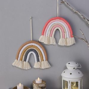 Macrame arco-íris pendurado ornamento diy corda artesanal decoração de parede de tecido para bebê meninas quarto casa berçário decorativo objetos figurines