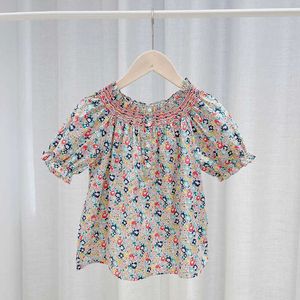 Baby Girl Smocked Floral Shirt Infant Smock Clothing Children Spanish Boutique Clothes Vintage Handmade Smocking Top 210615