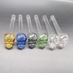 Skull Smoking Handle Pipes Glass Oil Burner 5.5 Inches Colorful Pyrex Straight Tube For Water Bong