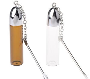 Mini Small Size Silver Clear Brown 36mm 57mm 72mm Glas Snuff Pill Box Flaska med metallsked Spice Bullet Rocket Snester Case