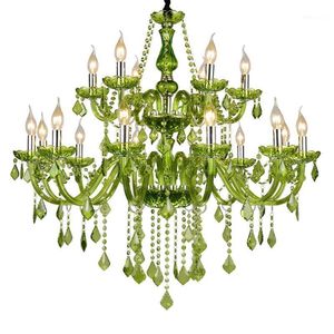 Żyrandole nowoczesny zielony kryształowy żyrandol Home Decor sypialnia salon kuchnia Lustre Hanglamp oświetlenie wewnętrzne Luminare