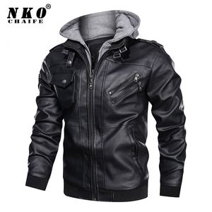 Chaifenko Men Brand Winter Leather Jacket Coat Fashion Rooded Motordercycle Pu Dustual Riker Faux S 220211