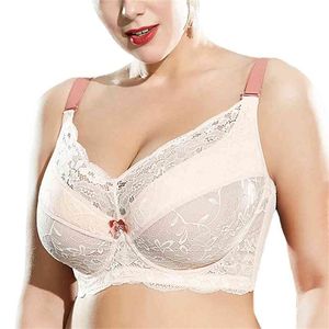 Minimizer Reggiseni da donna Copertura completa Bralette non imbottita con ferretto Plus Size Biancheria intima convertibile in pizzo trasparente Reggiseno grande solido G H I 210728