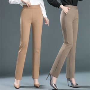 Frühling und Herbst elastische Taille Mode gerade Hosen Stretch hohe dünne Nylon Baumwolle Damen Sommer 210925