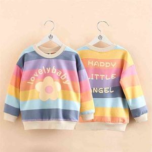 Spring Autumn Design Fashion 2 3 4 5 6 7 8 9 10 Years Children Cotton Colorful Stripe Sweatshirts For Kids Baby Girls 210701