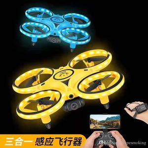 Drone de indução interativo brinquedos quadcopter luz led rc uav aeronaves relógio inteligente controle remoto ufo drone crianças presente voador