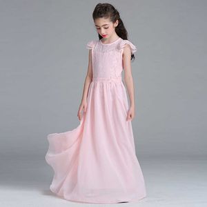 Retail Trendy Girls Evening Chiffon Long Prom Dress Bridal Lace Heart Neck Barn Bröllopsdräkter Lace005 Q0716