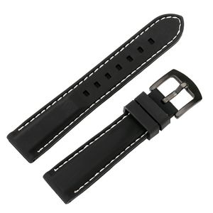20mm 22mm 24mm White/Red Line Black Watch Band Rubber Wrist Bracelet Silicone Diver Replacement Strap Waterproof