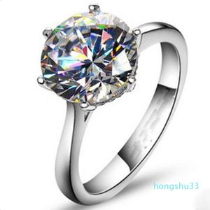 Marca Fêmea Solitaire Ring 4ct Simulado Diamante CZ 925 Sterling Prata Noivado Anel de Banda de Casamento para Mulheres