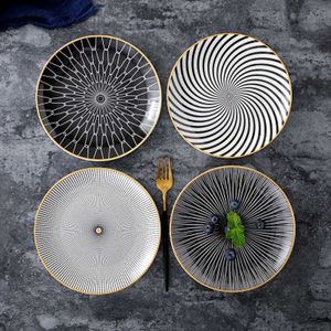 6/8/10 Inch Nordic Style Geometric Pattern Round Ceramic Plate Home Kitchen Supplies Restaurant Bone China Western Salad Dish
