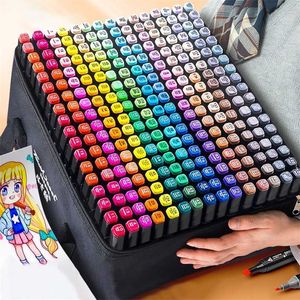 Manga Markers Esboçando 168 Álcool sentiu Dual Brush Pen Art School Material 168/80/60/30 Cores 211025