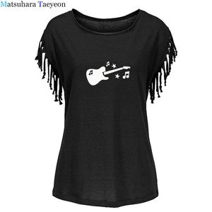 女性のTシャツギター音楽プリント女性Tシャツコットンショートスリーブファムトップス女性2021面白いグラフィックカジュアルティー