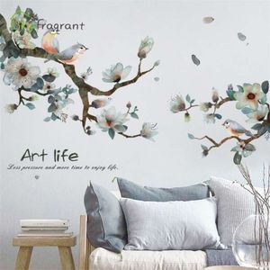 Hand Painted Ink Flower Stickers Warm Home Decor Living Room Tv Background Wall Decor Bedroom Decor Self-adhesive Wall Sticker 210929