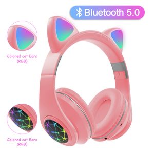 Cute Cat Ear Earphones Wireless Headphones Muisc Stereo Bluetooth Headphone With Microphone Children Daughter Earpieces Headset Gift