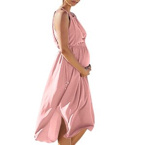 Yeni Yaz Dönümleri Etek Kollu Uzunluk Şefon Bölünmüş Elbise Hamilelik Kolay Elbiseler Rahat Hamile Kadın Giysileri