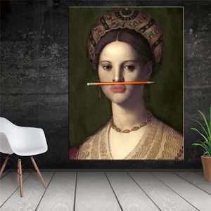 Classical European Oil Woman Canvas Fun Lips Pen Paintings Wall Abstract Landscape Wall Art Prints Posters Pictures Home Decor