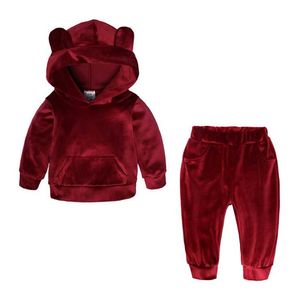 Conjuntos de roupas para meninos Moletom com capuz + calça de moletom para corrida Moda Casual Roupas para bebês selvagens Conjunto de roupas para meninas Agasalho infantil