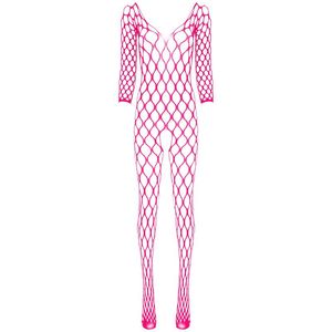 Body da donna con scollo a V manica lunga senza cavallo Body elasticizzato a rete Body a rete Lingerie da notte Sleepwear