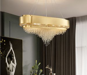 シャンデリアモダンキッチンランプリビングルーム装飾サスペンション照明器具長方形ライトフィクスチャ2021ゴールドライト