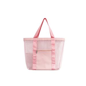 Transparent Mesh Beach Bag Pink Blue Picnic Storage Toy PVC Tote Travel for Women Men Girl Boys
