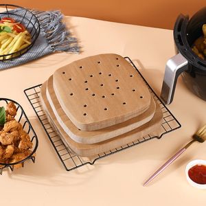 Gereedschap accessoires koken papier hout pulp keuken lucht friteuse bamboe steamer gevoerd met geperforeerde anti-stick mat wegwerp bakken tr