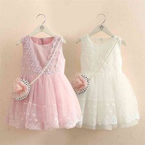 夏のファッション3 4 6 8 10年から12年のティーンエイジャーの花の白いボールガウンノースリーブレースのドレス子供のための女の赤ちゃん210701