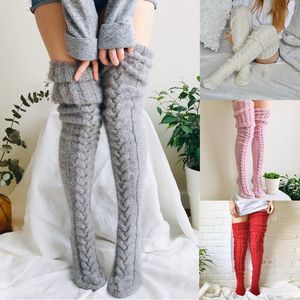 Fashion Knit Socks Over Knee Stockings Winter Extended Woolen Solid Color Knee High Sock Keep Warm Breathable Sexy Woman High Socks Xmas Gift