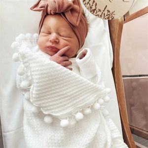 High Quality Cotton Baby Waffle Blanket With Pure Color Tassels Design Soft born Sleeping Swaddle Muslin 220225