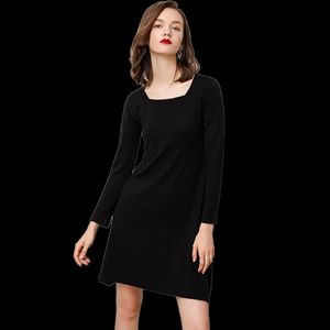 Vestidos casuais Autonomspring elegante vestido de escritório Sweater Cashmere Lool malhado de manga longa solta Mini preto feminino preto