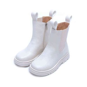 Couro PU Escolar Menino Botas Moda para Neve Crianças Meninas Branco Martin Botas Crianças Botas Chelsea Casual Outono Inverno 211108