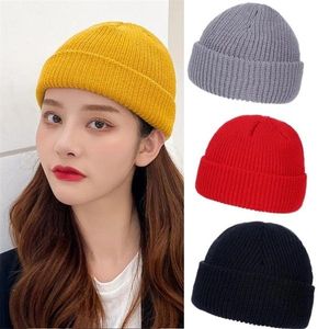 Mode Mäns Beanie Sticka Mössor Pojke Skullcap Sailor Caps Manschetter Retro Navy Short Hat Solid Färg Unisex Winter Warm Cap