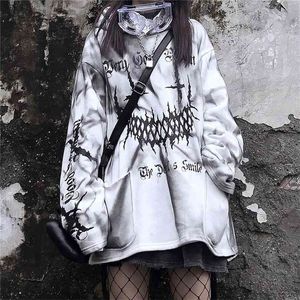 Streetwear Harajuku Смешные Напечатанные Топы Осенние Девушки Белая Мода Япония KPOP Женщины Повседневная Высокая улица Специальные Весенние Толстовки 210803