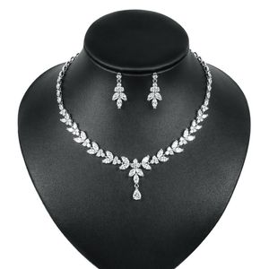 Ekopdee Luxury Brilliant Cubic Zircon Necklace Earrings Women CZ Wedding Bridal Jewelry Set Dress Accessories Gift 2021
