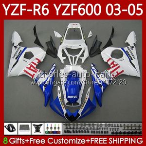 Motocicleta de carroçaria para Yamaha YZF600 YZF R 6 600 CC YZF-R6 2003 2004 2005 Cowling 95No.143 YZF R6 600cc YZF-600 Branco Azul 03-05 Body YZFR6 03 04 05 Kit de Feira do OEM