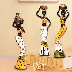 Ermakova uppsättning av 3 afrikansk kvinnlig figur flicka skulptur tribal lady figurine kvinna staty hem kontor dekoration gåva 210811