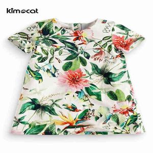 Kimocat Baby Girl Clothes Summer Lovely Pink Girl's Dress Cotton Newborn Children's Party Dress Fiori casuali Stampa Short S Q0716