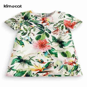 Kimocat Baby Girl Kleidung Sommer Schönes rosa Mädchen Kleid Baumwolle Neugeborene Kinderparty Kleid Casual Blumen Druck kurz S Q0716