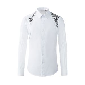 Fita de fivela de metal sobre o ombro camisa masculina manga longa fina chemise homme high-end algodão puro negócios camisas masculinas