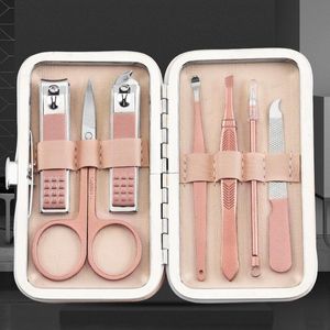 Nail Art Kits 7pcs Clippers Set Portable Travel Stainless Steel Black Pedicure Scissor Tweezer Manicure Kit Tools