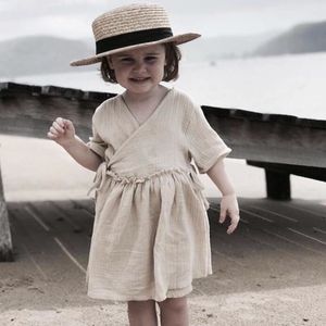 Japan Kinder Mädchen Kleid Leinen Sommer Kleidung Baby Kleider Rüschen Prinzessin Kleinkind Kleidung Baumwolle 210429
