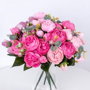 Dekorativa Blommor Kransar 30cm Rosa Rose Silk Peony Konstgjorda Små Bouquet För Bröllop Hem Inredning Vardagsrum Party Fake Dekoration