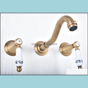 Bathroom Sink Faucets Faucets, Showers & As Home Garden Antique Brass Widespread Wall Mounted Dual Ceramic Handle Faucet Taps Lsf5151 Drop D