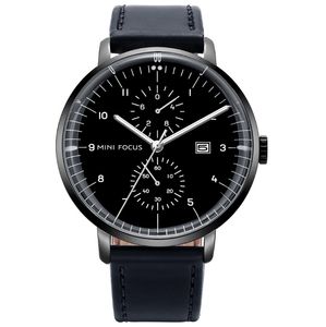 Atmosf￤risk elegant lysande kvartsm￤n klockor som inte arbetar tv￥ underdialer Crystal Glass Watch Simple Date Gentlemens armbandsur 0052g