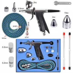 0.2 / 0.3 / 0.5mm Double Action Spray Gatger Airbrush Conjunto com Dicas 3 xícaras Spray Gun Modelo Pincel de Ar para Prego Tool Tattoo Art 210719