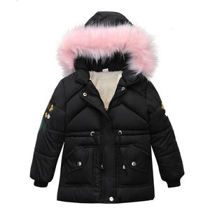 女の子のための秋の冬のジャケット暖かい厚いアウター服の毛皮のフード付きの綿4月211203