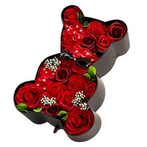 Dhl Valentines Day Geschenke großhandel-DHL Free Müttertag Valentinstag Spielzeug für Freundin Bunte Nette Rose Seife Bär Geschenk mit Box YT199501