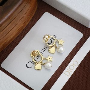 Luxury Jewelry Earring Letter Pearl Earrings Female New Peach Heart Love Star Front and Back